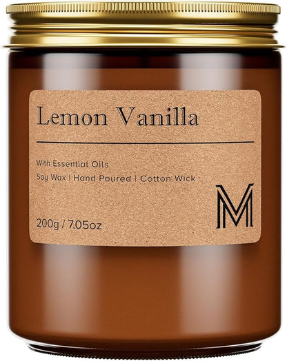 M&SENSE Lemon Vanilla Scented Christmas Candle Gift, Aromatherapy Candle Set for Women, Soy Wax Candles Home Scented, Long Lasting Amber Jar Candles Gift for Christmas, Thanksgiving, Holiday