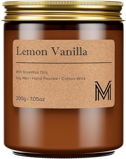 M&SENSE Lemon Vanilla Scented Christmas Candle Gift, Aromatherapy Candle Set for Women, Soy Wax Candles Home Scented, Long Lasting Amber Jar Candles Gift for Christmas, Thanksgiving, Holiday