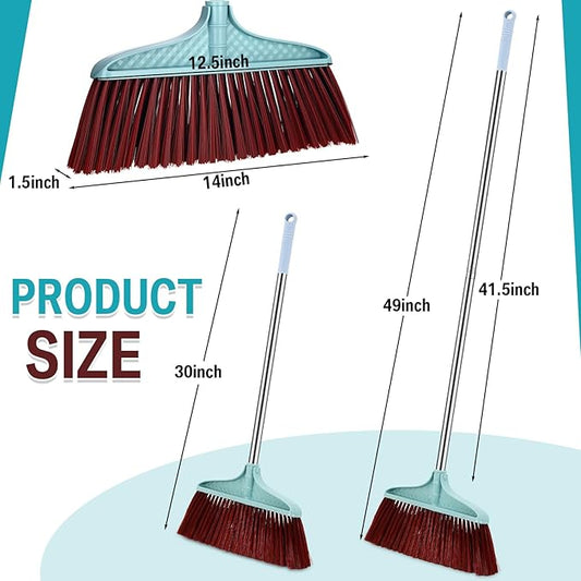 Lasnten 8 Pack Indoor Broom for Floor Cleaning Commercial Set with 49" Stainless Steel Detachable Handle Indoor and Outdoor Floor Brooms for Home, Garage, Kitchen, Office, Patio(Blue,49x13.6 Inches)