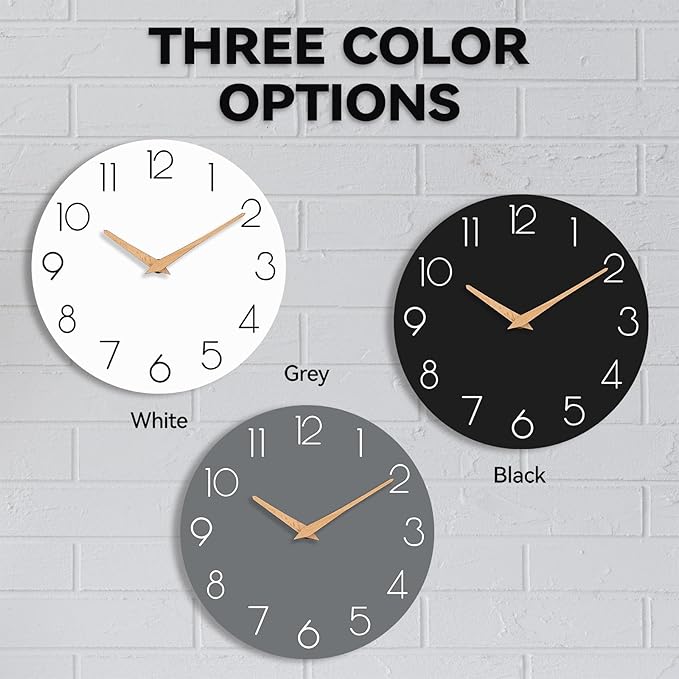 Wall Clock, Gray Silent Non-Ticking, Decorative Battery Operated Wall Clocks for Bedroom, Kitchen, Home, Office, School, Hotel (8 Inch)