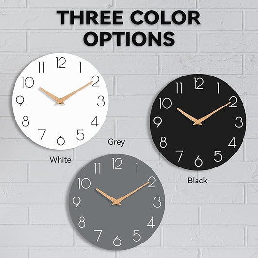 Wall Clock, Gray Silent Non-Ticking, Decorative Battery Operated Wall Clocks for Bedroom, Kitchen, Home, Office, School, Hotel (8 Inch)