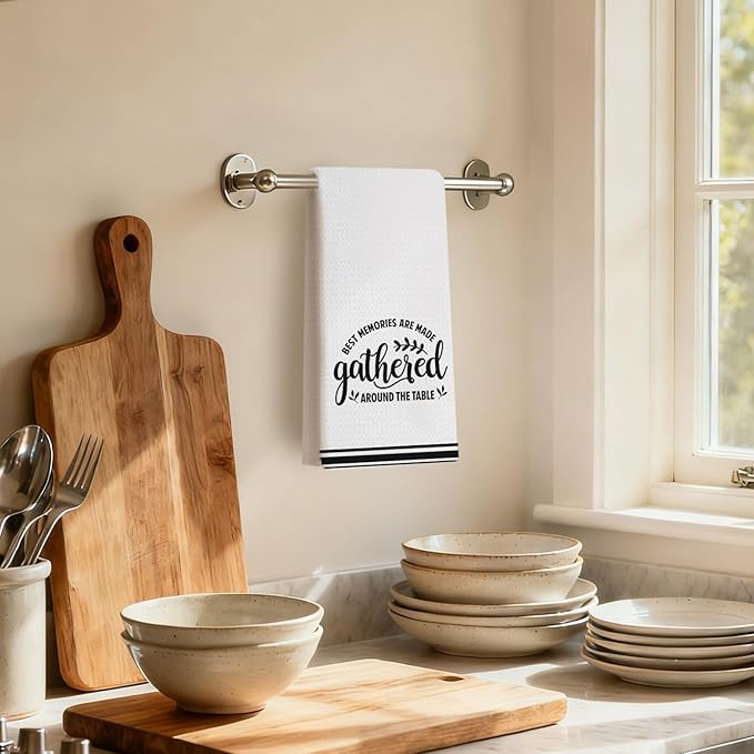 Funny Kitchen Dish Towels, Housewarming Gifts for Women Men, Best Memories are Made Gathered Around The Table Decorative Hand Tea Towels for Kitchen Dining Room, 16x24 Inch