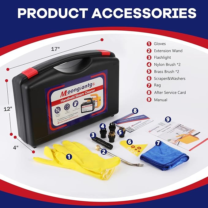 Moongiantgo 1700W High Pressure Steam Cleaner Handheld Portable Tankless Steam Cleaning Machine for Car Detailing Commercial Home Use Kitchen Bathroom Grout Tile (Black, 110V)