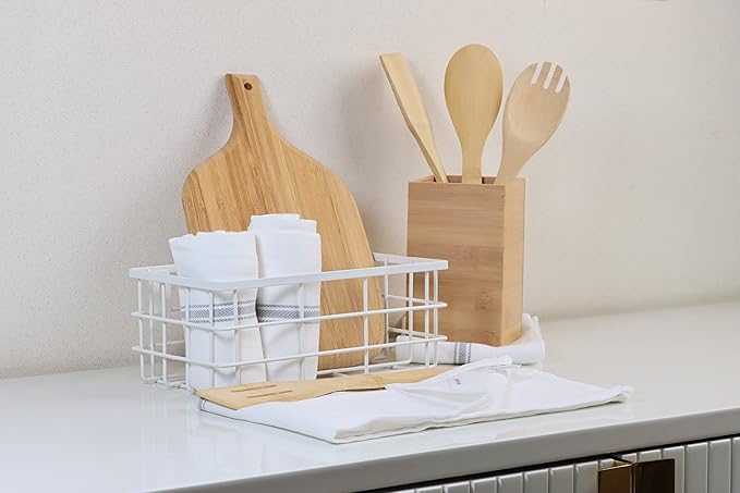 LANE LINEN Kitchen Towel Set, 6 Pack Dish Towels for Kitchen, 100% Cotton Absorbent Tea Towels, Quick Dry, 14"x25", Herringbone Weave, Reusable, Machine Washable, Soft for Drying Dishes - Grey Stripe