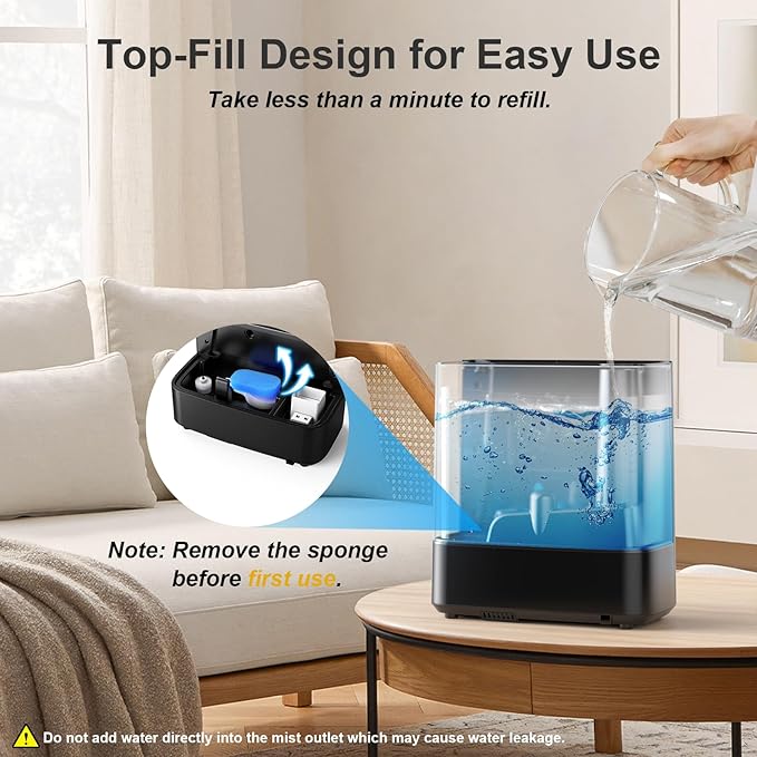 JRD Warm & Cool Mist Humidifiers for Bedroom 5L, Quiet Ultrasonic Air Humidifier Fast Symptom Relief, 50H Runtime, Oil Diffuser, 12H Timer, 7 Color Light for Large Room, Office, Baby, Plants-Black