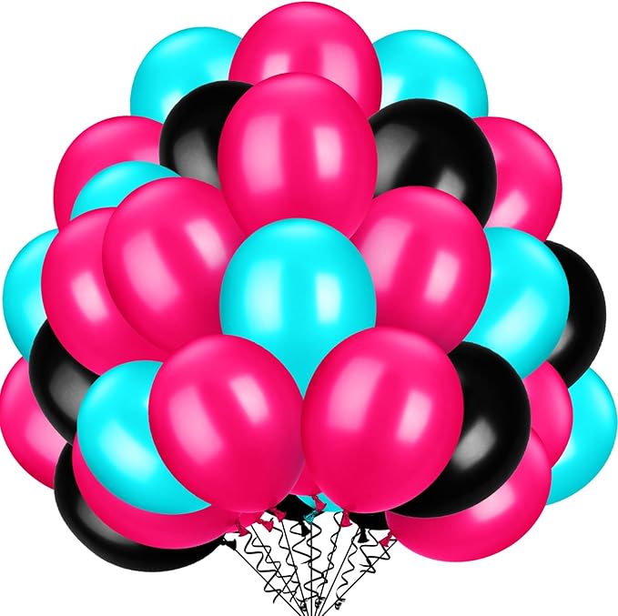TecUnite 100 Pcs Rose Red Black Blue Latex Balloons 13 Inch Colorful Round Balloons for Wedding Birthday Festival Racing Car Poker Card Party Decoration