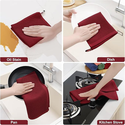 Homaxy 100% Cotton Kitchen Towels and Dishcloths Set, 12 x 12 Inches and 13 x 28 Inches, Set of 8 Bulk Kitchen Towels Set, Ultra Soft Absorbent Dish Cloths for Washing Dishes, Burgundy
