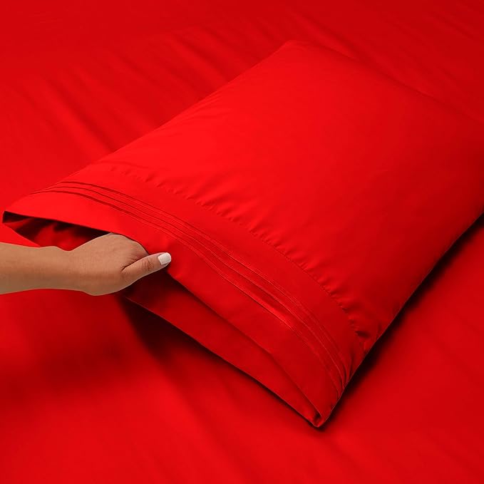 Nestl King Sheet Set - Luxury 1800 Ultra-Soft Microfiber King Bed Sheets - Double Brushed - Deep Pockets - Easy Fit - 4 Piece Set - Bedding Sheets & Pillowcases (King, Red)