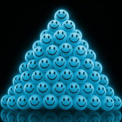 ArtCreativity Glow in the Dark Light Blue Smiley Face Bouncing Balls - Bulk Pack of 36 - 1 Inch High Bounce Bouncy Balls for Kids, Glowing Party Favors and Goodie Bag Fillers for Boys and Girls