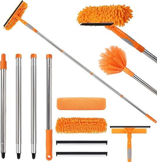3-in-1 Window Cleaner Tool with Rotating Head,67" Window Squeegee with Extension Pole, Window Cleaning Squeegee Kit for Indoor & Outdoor High Windows and Car Glass