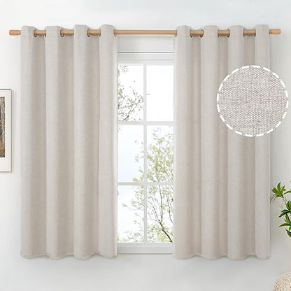 BGment Short Linen Curtains 45 Inch Length 2 Panels, Thick Textured Privacy Window Drapes Burlap for Small Bedroom Living Room Farmhouse Grommet Light Filtering, Stone Grey, Each 52 Inch Wide