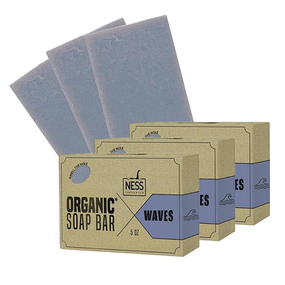 Ness Mens Soap Bar - Waves Scent - Natural Soap For Men - Mens Bar Soap With Organic Ingredients & Essential Oils - Moisturizing Bar Soap - Handmade In The USA, Cruelty Free, Vegan - 3 Pack