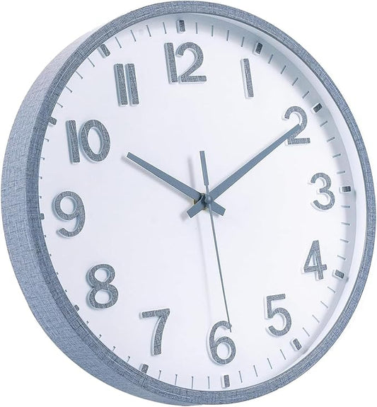 Wall Clocks Battery Operated 12 inch Modern Wall Clock,Silent Non Ticking Wall Clock for Living Room Bedroom Kitchen Office Classroom Decor (Wood Grain Gray White)