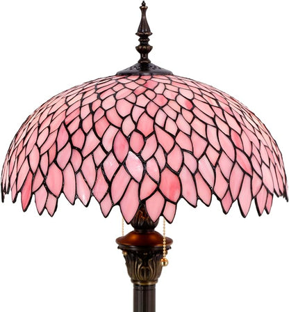 WERFACTORY Tiffany Floor Lamp Pink Wisteria Stained Glass Standing Reading Light 16X16X64 Inches Antique Style Pole Corner Lamp Decor Bedroom Living Room Home Office S523P Series