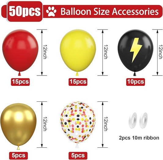Red Black Yellow Balloons, 50 Pcs 12 Inches Cartoon Birthday Party Balloons with Confetti Balloon, Cartoon Theme Balloons for Kids Birthday Baby Shower Carnival Party Decor