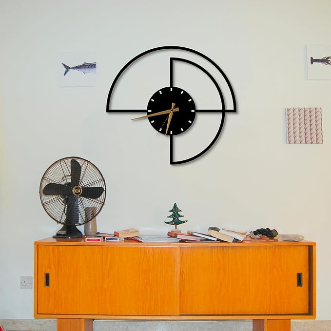 Half-Circle Modern Large Wall Clock 24-Inch – Black Metal, Silent Non-Ticking Quartz Movement, Sleek Contemporary Design for Living Room, Entryway, Office