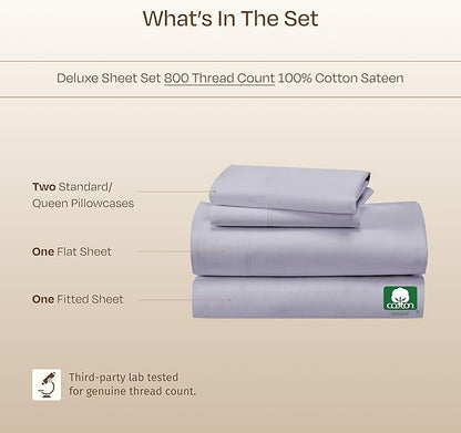 California Design Den Luxury 800 Thread Count Sheets Queen - 100% Cotton Sateen for Queen Size Bed - Bedding Set with Deep Pockets, Cooling & Softer Than Egyptian Cotton Sheets (Lavender)