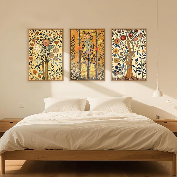 Large Vintage Floral Tree Framed Canvas Wall Art,Abstract Flower Wall Decor,Nature Botanical Wall Painting,Classic Boho Artwork for Living Room,Bedroom,Dining Room,Farmhouse -24"x36"x3