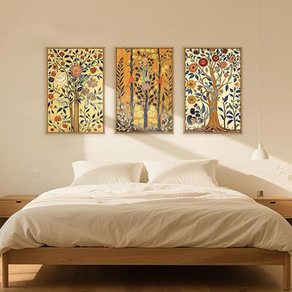Large Vintage Floral Tree Framed Canvas Wall Art,Abstract Flower Wall Decor,Nature Botanical Wall Painting,Classic Boho Artwork for Living Room,Bedroom,Dining Room,Farmhouse -24"x36"x3