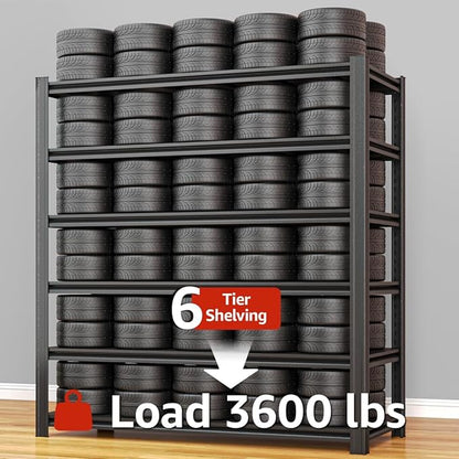Extra Large/Big 55.12" Father&I Industrial 6-Shelf-Rack Utility Tall Heavy-Dudy Garage/Warehouse Shelving Metal/Steel Storage Shelves Unit/System Adjustable for Bin/Shed, 84"*55.12* 24", Black