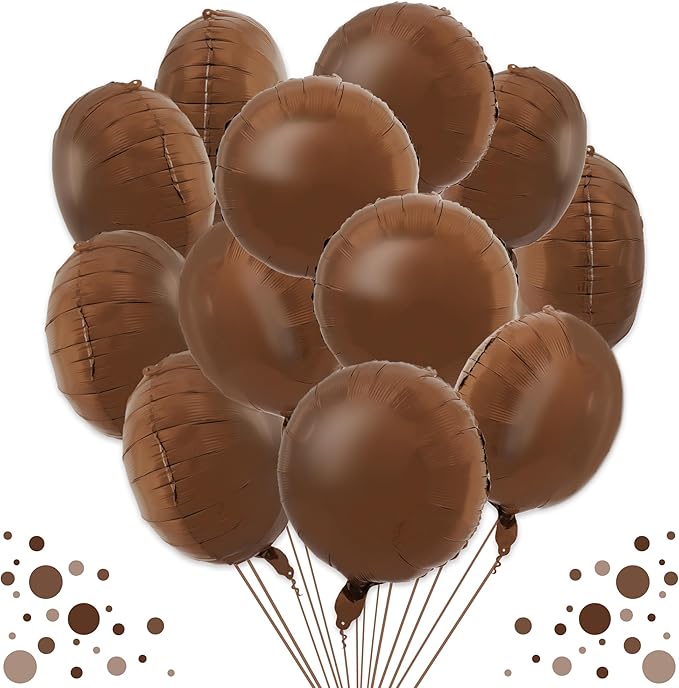 TONIFUL 30Pcs 18 Inch Chocolate Round Shape Foil Balloons Big Brown Circle Helium Mylar Ballons for Thanksgiving Birthday Wedding Halloween Baby Shower Anniversary Engagement Party Decor Supplies