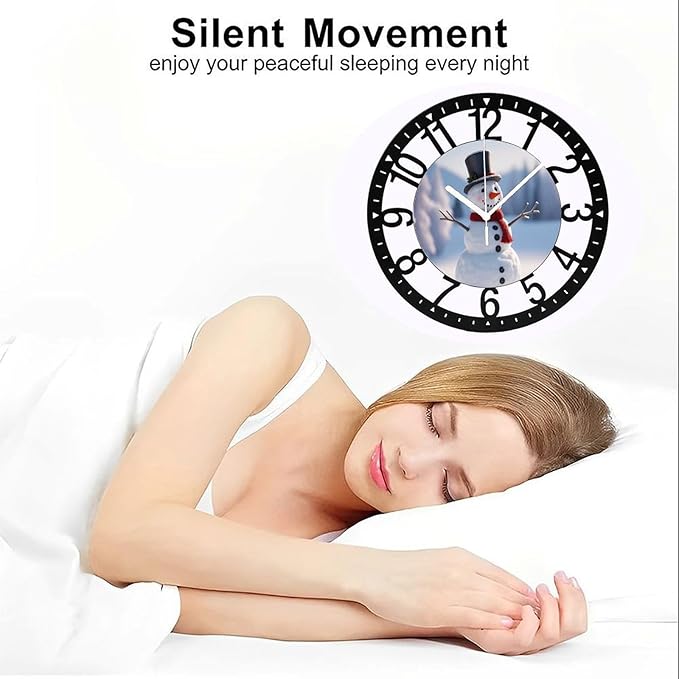 Wall Clock 10 Inch Silent Non-Ticking Modern Clocks Battery Operated - Analog Small Classic for Office, Home, Living Room,Bathroom, Kitchen, Bedroom, School,Snowman Clock