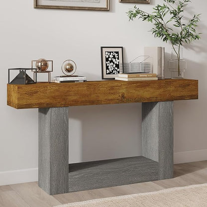 Vibe & Dine 63" Entryway Table, Farmhouse 2-Tier Console Table with U-Shaped Base, Narrow Long Wood Couch Table Behind Sofa for Living Room, Hallway, Foyer, Dark Gray