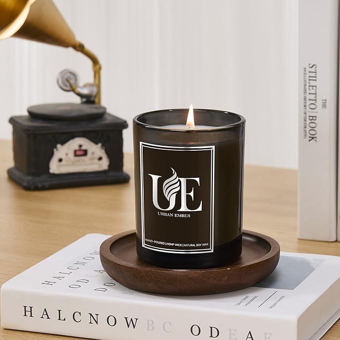 2 Pack Scented Candle Set for Men | Black Candles Set of Amber Wood，Mahogany Teakwood | 110 Hour Long Lasting Candles for Home Scented | Made with Soy Wax | 16 oz