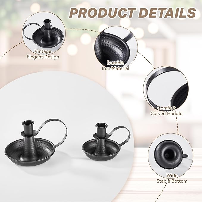 Taper Iron Candle Holder for Pillar Candles，Black Vintage Candle-Stick Holders 2pcs Set for Home & Party Decorations, Dining Table Centerpiece, Wedding Decor, Fireplace Mantel Decor（No Candles
