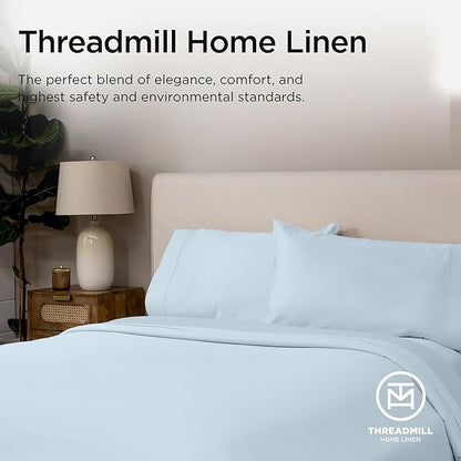 Threadmill Luxury Full Size Sheets for Full Size Mattress, 1200 Thread Count Supima Cotton Sheets for Full Mattress, 5-Star Hotel Quality 4 Piece Bed Sheets with Extra Deep Pocket, Light Blue