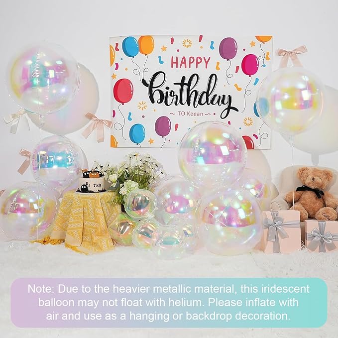 12Pcs Iridescent Round Foil Balloons, 22" 15" 10" 4D Clear Ball Balloon, Holographic Balloons for Birthday Wedding Folding Rainbow Under The Sea Mermaid Party decoration