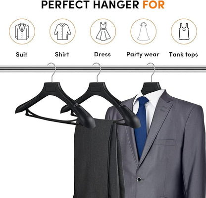DEDU Suit Hangers for Men 40 Pack, Black Coat Hangers Extra Wide Non Slip Width 17.7", Thick Plastic with Pants Bar & Metal Hook