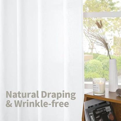 YoungsTex White Linen Curtains 40 Inches Length for Kitchen Cafe Window - Half Window Drapes Semi Sheer Light Filtering with Bronze Grommet for Bathroom Rustic Privacy, 2 Panels, 34 X 40 Inch