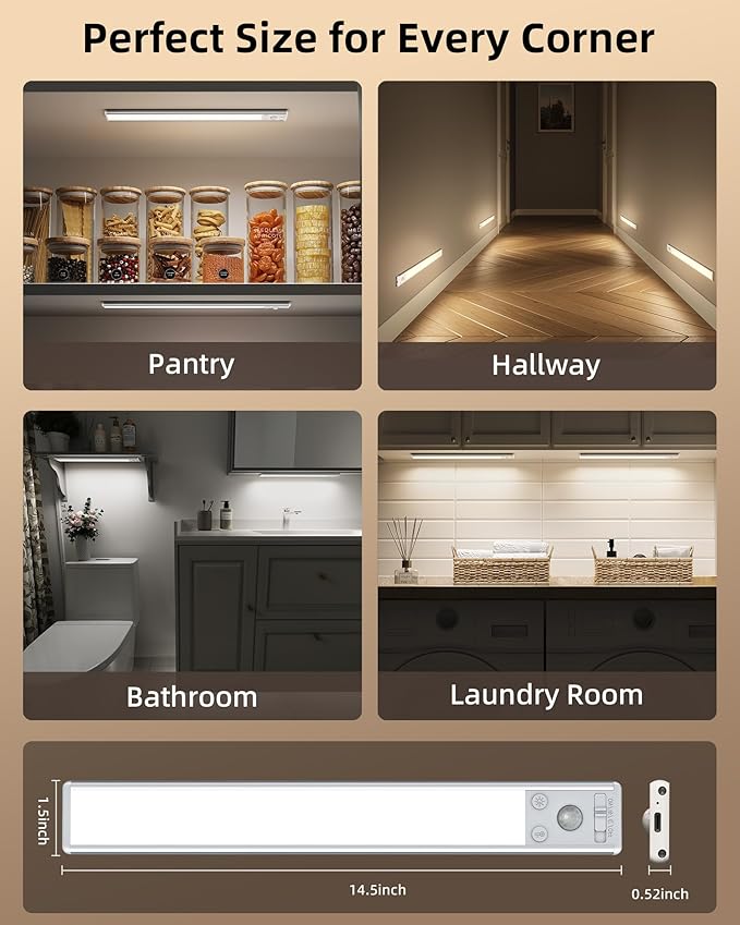 EZVALO 134 LED Under Cabinet Lights, 3200mAh Rechargeable Motion Sensor Light Indoor, Dimmable Magnetic Closet Lights with 3 Color Temps, Wireless Under Counter Lights for Kitchen, Stair (2 Pack)