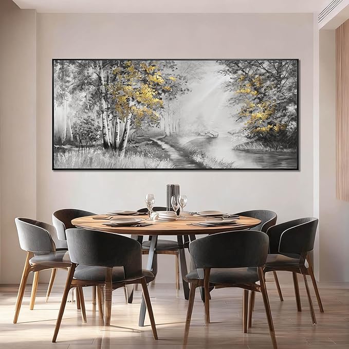SOUGUAN Grey and Gold Canvas Wall Art Tree Wall Decor Modern Posters 32"x70" Large Decoration Living Room Pictures for Bedroom Office