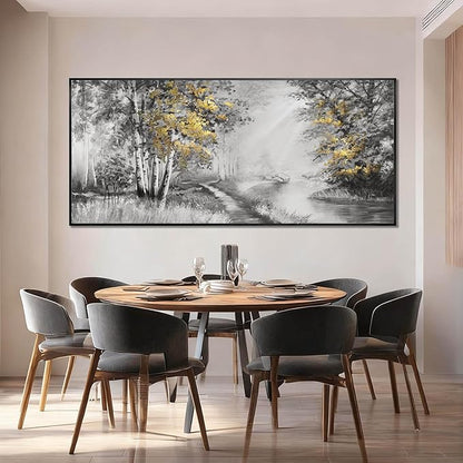 SOUGUAN Grey and Gold Canvas Wall Art Tree Wall Decor Modern Posters 32"x70" Large Decoration Living Room Pictures for Bedroom Office