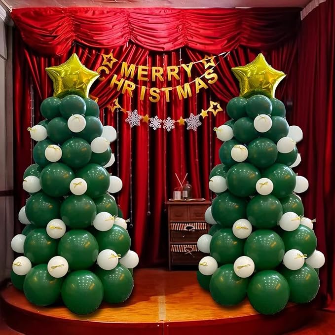 Christmas Tree Balloon Kit, Green Balloons Garland Arch White Balloons Green balloons 93 Pieces Latex Balloons for Xmas/New YearParty Decoration