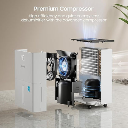 5500 Sq.Ft Energy Star Dehumidifier for Basement, 80 Pints Home Dehumidifier with Drain Hose for Large Room Crawl Space, Dehumidifiers with Smart Humidity Control, 1.32 Gal Water Tank, Auto Defrost