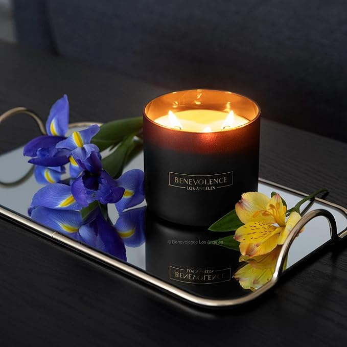 Benevolence LA 3 Wick Candle, Bergamot & Jasmine Large Scented Candle | Soy Candles | Gifts for Women and Men | Home Fragrance | Aromatherapy | Bathroom Freshener | 14.5 Oz, 45 Hour Burn