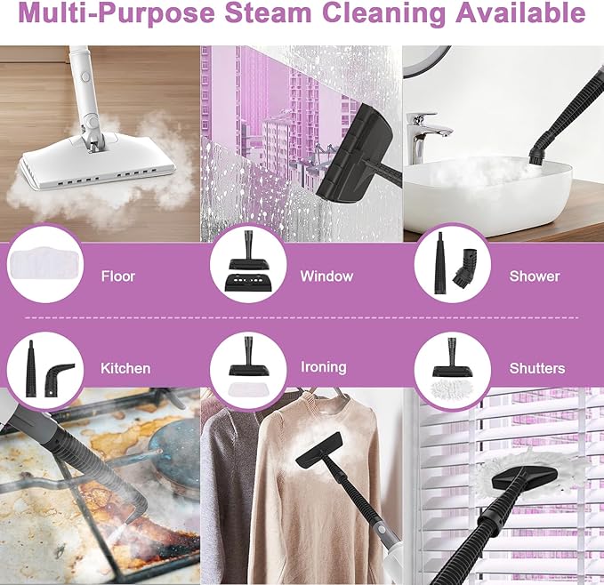 7-in-1 Steam Mop, 1200W Rotated Steam Cleaner for Home, 2 Modes, 400ML Removable Tank, 23FT Cord, 2 Washable Pads, Multi-Surface Steamer for Hard Floor, Laminate Floor, Tiles Cleaning (Fish White)