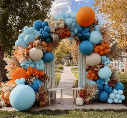 Blue Orange Balloon Arch Double Stuffed Latex Orange Sand White Balloons Light Blue White Balloon Garland for Birthday Fall Baby Shower Thanksgiving Harvest Autumn Home Decor
