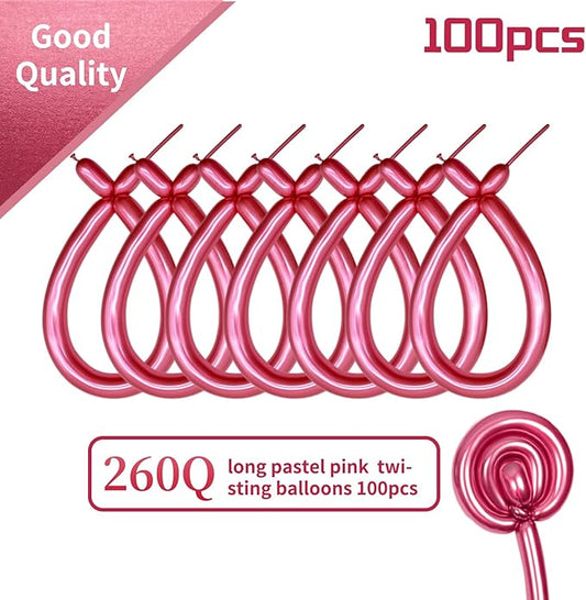 KAWKALSH 260 Metallic Red Long Balloons for Balloon Garland Thickening Skinny Latex Twisting Animals Modeling Christmas Birthday Wedding Party Festival Decorations 100pcs