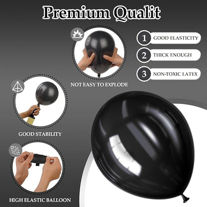 130PCS Black Balloons, Latex Balloons Different Sizes 18/12/10/5 Inch, Helium Balloons with Ribbon, Party Balloon Set for Birthday Wedding Graduation Anniversary Baby Shower Decorations.