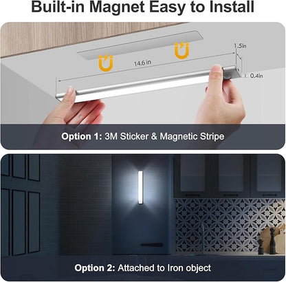 BLS Under Cabinet Lights, 74 LED lights Battery Operated Motion Sensor Light Indoor, USB C Rechargeable Closet Lights Motion Sensored, 2200mah Wireless Magnetic Light for Kitchen Night Stairs (2 Pack)