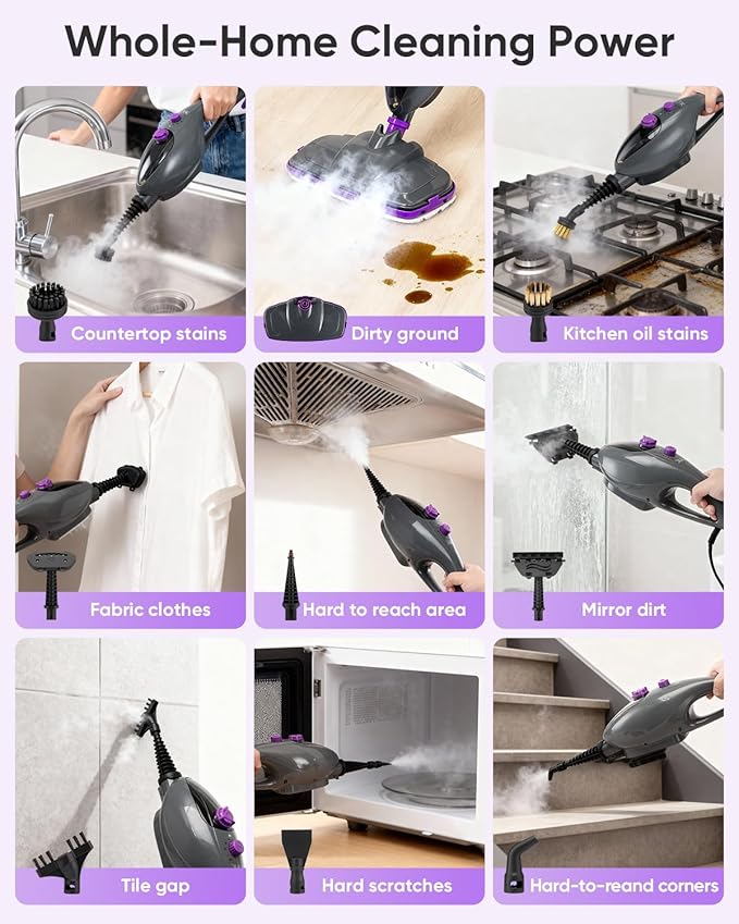 CYK Steam Mops for Floor Cleaning, 12 in 1 Handheld Steam Cleaner for Home, Floor Steamer for Hardwood Floors and Tile(Purple-grey)
