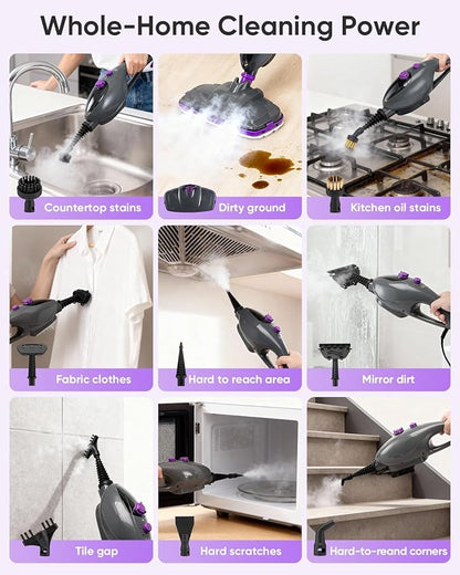 CYK Steam Mops for Floor Cleaning, 12 in 1 Handheld Steam Cleaner for Home, Floor Steamer for Hardwood Floors and Tile(Purple-grey)