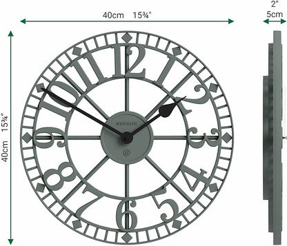 NEWGATE® Warehouse Wall Clock | Skeleton Clock | 16 inch | Asparagus Green with Black Hands | Contemporary Vintage Style for Kitchen, Living Room or Office