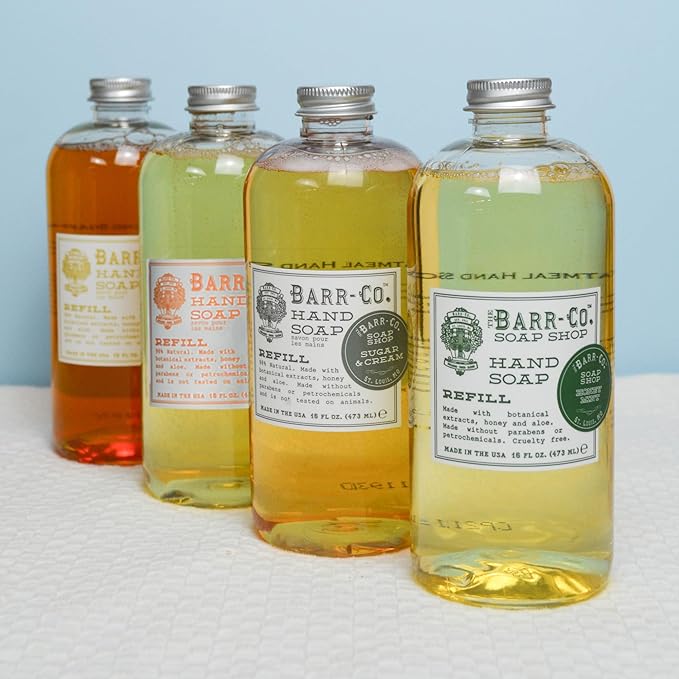 BARR-CO. Soap Shop Honey Mint Hand Soap Refill – Natural, Moisturizing Liquid Soap for Bathroom & Kitchen, Vegan Formula with Herbaceous Mint, Tea & Honey Scent, 16fl oz