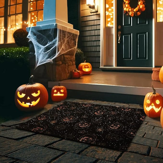Halloween Door Mat, Halloween Pumpkin Doormat Outdoor Front Door Entrance Absorbent Entry Mat with Non Slip Backing, 17''x30'', Pumpkins Black
