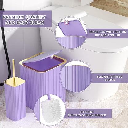Bathroom Accessories Set - Gorgeous Bathroom Set, 10PC Purple Bathroom Accessory Set, Toilet Brush, Trash Can & Soap Dispenser